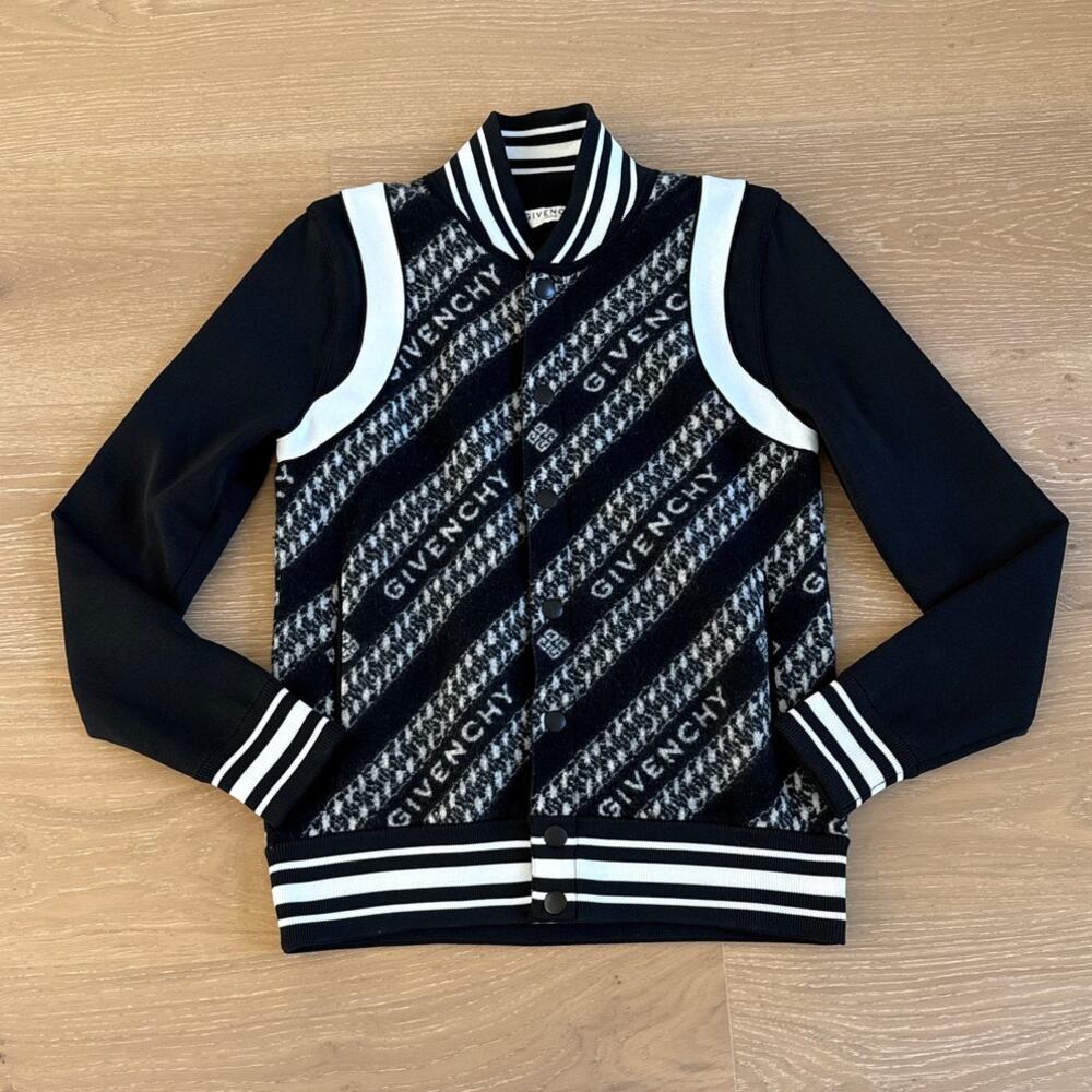 Givenchy Wool Knit Bomber Jacket Size M in Black White